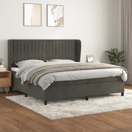 vidaXL Cama box spring con colchón terciopelo gris oscuro 200x200 cm