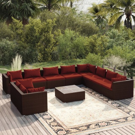 vidaXL Set de muebles de jardín 11 pzas cojines ratán sintético marrón