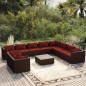 vidaXL Set de muebles de jardín 11 pzas cojines ratán sintético marrón vidaXL Set de muebles de jardín 11 pzas cojines ratán sintético marrón