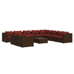 vidaXL Set de muebles de jardín 11 pzas cojines ratán sintético marrón