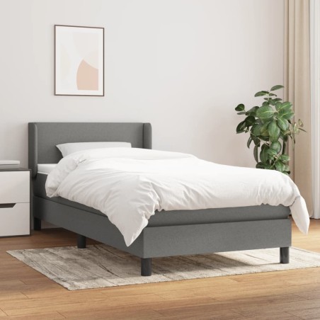 vidaXL Cama box spring con colchón tela gris oscuro 100x200 cm