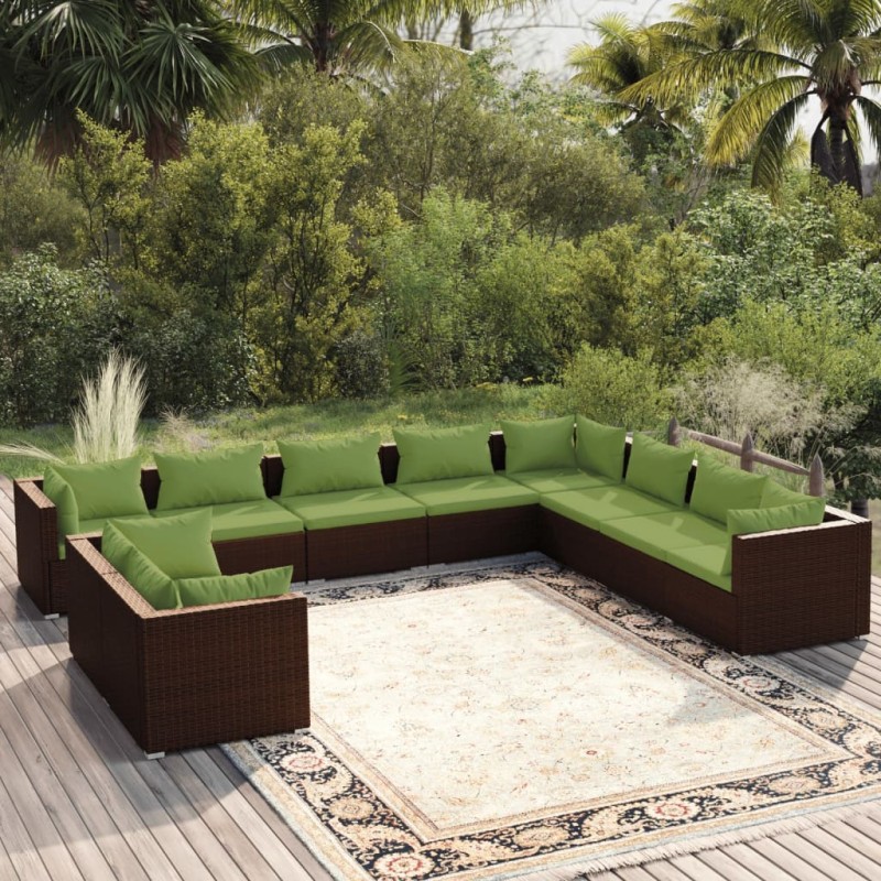 vidaXL Set muebles de jardín 10 pzas y cojines ratán sintético marrón vidaXL Set muebles de jardín 10 pzas y cojines ratán sintético marrón