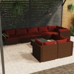 vidaXL Set muebles de jardín 9 piezas y cojines ratán sintético marrón