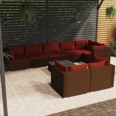 vidaXL Set muebles de jardín 9 piezas y cojines ratán sintético marrón