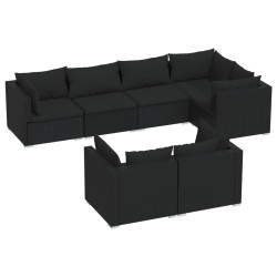 vidaXL Set de muebles de jardín y cojines 7 pzas ratán sintético negro