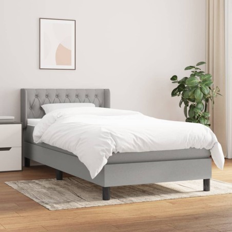 vidaXL Cama box spring con colchón tela gris claro 90x190 cm