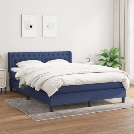 vidaXL Cama box spring con colchón tela azul 140x190 cm