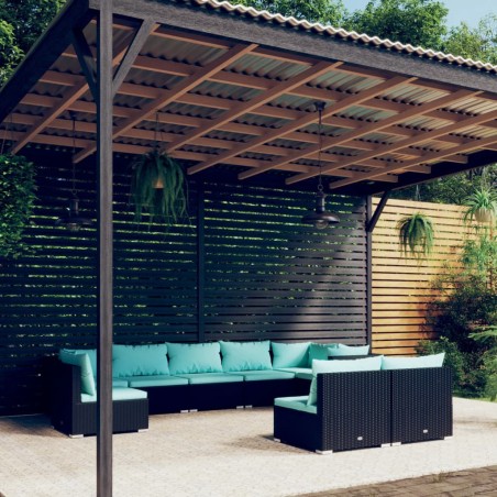 vidaXL Set de muebles de jardín 9 pzas y cojines ratán sintético negro
