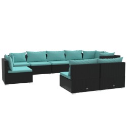 vidaXL Set de muebles de jardín 9 pzas y cojines ratán sintético negro