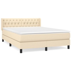 vidaXL Cama box spring con colchón tela color crema 140x200 cm
