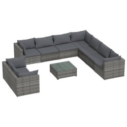 vidaXL Set de muebles de jardín 10 pzas y cojines ratán sintético gris