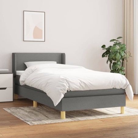 vidaXL Cama box spring con colchón tela gris oscuro 90x190 cm