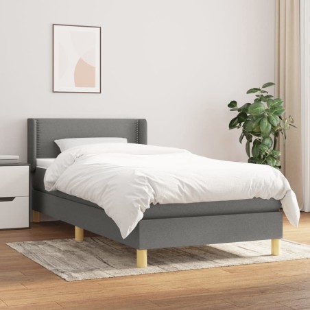 vidaXL Cama box spring con colchón tela gris oscuro 80x200 cm