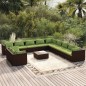 vidaXL Set muebles de jardín y cojines 12 pzas ratán sintético marrón vidaXL Set muebles de jardín y cojines 12 pzas ratán sintético marrón
