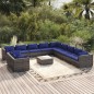 vidaXL Set de muebles de jardín 12 pzas cojines ratán sintético gris