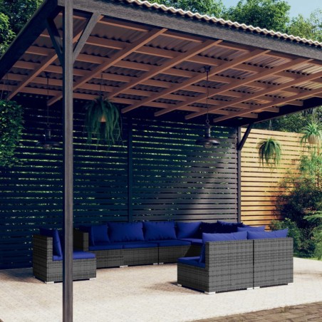 vidaXL Set de muebles de jardín 9 pzas y cojines ratán sintético gris