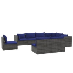 vidaXL Set de muebles de jardín 9 pzas y cojines ratán sintético gris