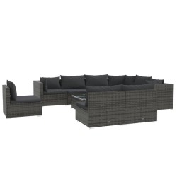 vidaXL Set de muebles de jardín 10 pzas y cojines ratán sintético gris