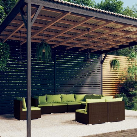 vidaXL Set muebles de jardín 9 piezas y cojines ratán sintético marrón
