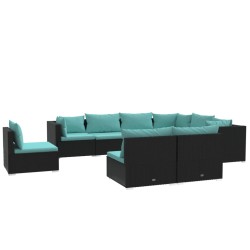 vidaXL Set de muebles de jardín 9 pzas y cojines ratán sintético negro