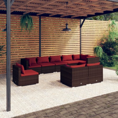 vidaXL Set muebles de jardín 9 piezas y cojines ratán sintético marrón