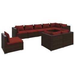 vidaXL Set muebles de jardín 9 piezas y cojines ratán sintético marrón