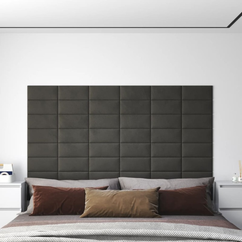 vidaXL Paneles de pared 12 uds terciopelo gris oscuro 30x15 cm 0,54 m² vidaXL Paneles de pared 12 uds terciopelo gris oscuro 30x15 cm 0,54 m²