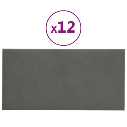 vidaXL Paneles de pared 12 uds terciopelo gris oscuro 30x15 cm 0,54 m²
