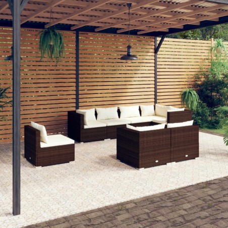 vidaXL Set muebles de jardín 8 piezas y cojines ratán sintético marrón