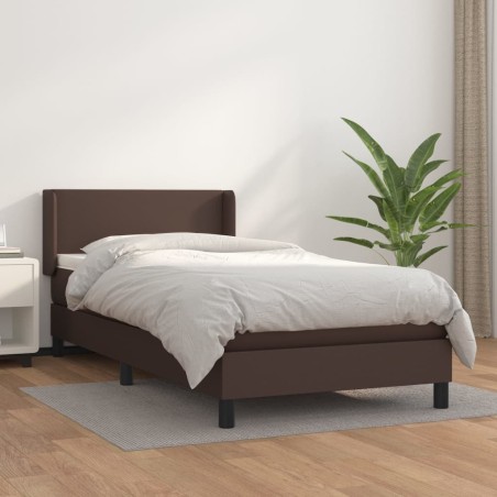 vidaXL Cama box spring con colchón cuero sintético marrón 90x200 cm