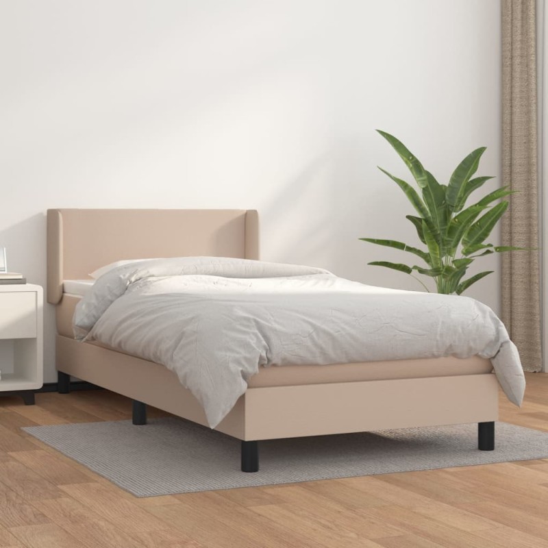 vidaXL Cama box spring con colchón cuero sintético capuchino 90x200 cm vidaXL Cama box spring con colchón cuero sintético capuchino 90x200 cm