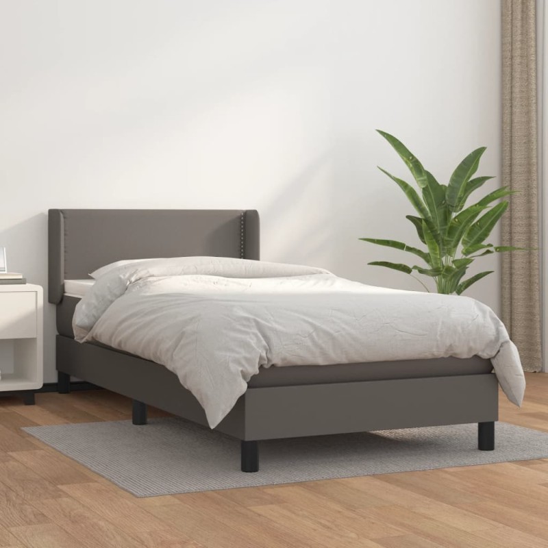 vidaXL Cama box spring con colchón cuero sintético gris 80x200 cm vidaXL Cama box spring con colchón cuero sintético gris 80x200 cm