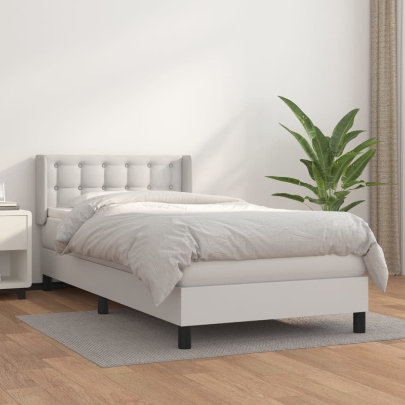 vidaXL Cama box spring con colchón cuero sintético blanco 90x190 cm vidaXL Cama box spring con colchón cuero sintético blanco 90x190 cm