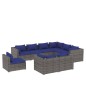 vidaXL Set de muebles de jardín 9 pzas y cojines ratán sintético gris vidaXL Set de muebles de jardín 9 pzas y cojines ratán sintético gris