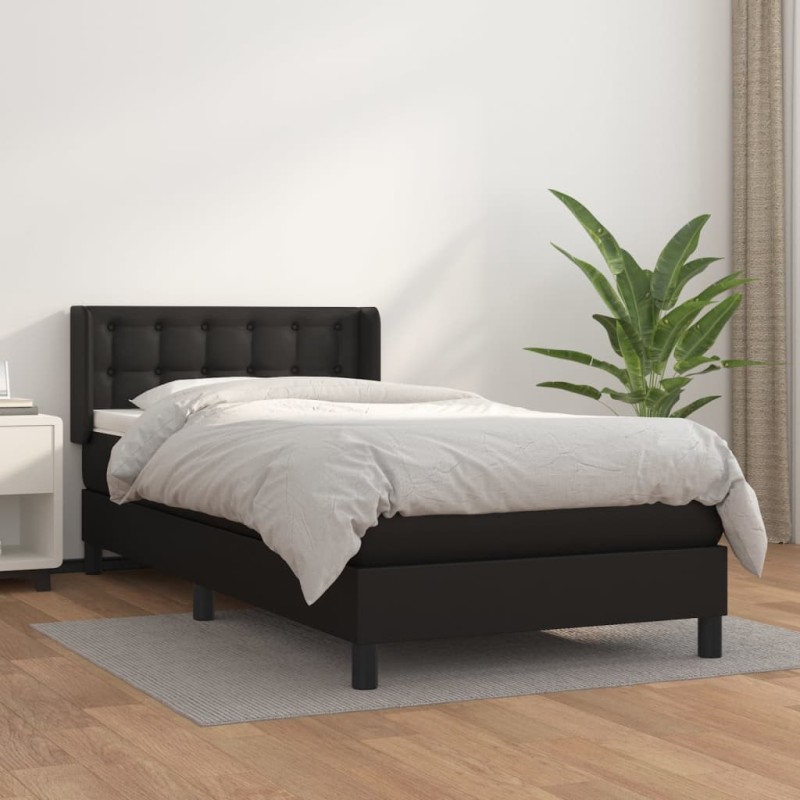 vidaXL Cama box spring con colchón cuero sintético negro 90x190 cm vidaXL Cama box spring con colchón cuero sintético negro 90x190 cm