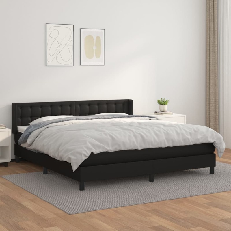 vidaXL Cama box spring con colchón cuero sintético negro 180x200 cm vidaXL Cama box spring con colchón cuero sintético negro 180x200 cm