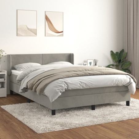 vidaXL Cama box spring con colchón terciopelo gris claro 140x200 cm