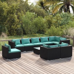 vidaXL Set de muebles de jardín 10 pzs y cojines ratán sintético negro