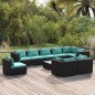 vidaXL Set de muebles de jardín 10 pzs y cojines ratán sintético negro vidaXL Set de muebles de jardín 10 pzs y cojines ratán sintético negro