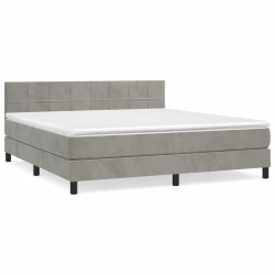 vidaXL Cama box spring con colchón terciopelo gris claro 160x200 cm