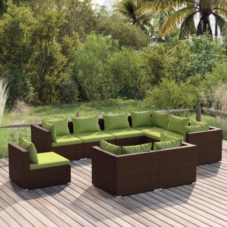 vidaXL Set muebles de jardín 9 piezas y cojines ratán sintético marrón