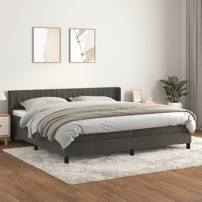 vidaXL Cama box spring con colchón terciopelo gris oscuro 200x200 cm vidaXL Cama box spring con colchón terciopelo gris oscuro 200x200 cm
