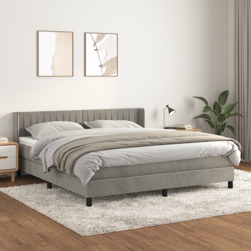 vidaXL Cama box spring con colchón terciopelo gris claro 160x200 cm vidaXL Cama box spring con colchón terciopelo gris claro 160x200 cm
