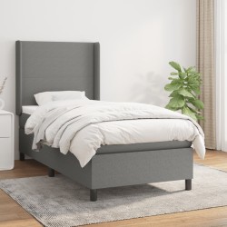 vidaXL Cama box spring con colchón tela gris oscuro 100x200 cm