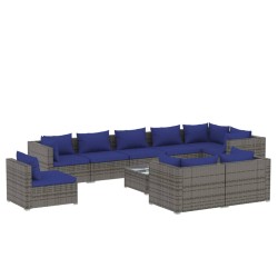 vidaXL Set de muebles de jardín 10 pzas y cojines ratán sintético gris
