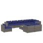 vidaXL Set de muebles de jardín 10 pzas y cojines ratán sintético gris vidaXL Set de muebles de jardín 10 pzas y cojines ratán sintético gris