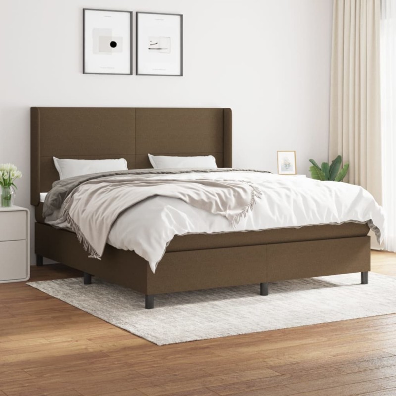 vidaXL Cama box spring con colchón tela marrón oscuro 180x200 cm vidaXL Cama box spring con colchón tela marrón oscuro 180x200 cm