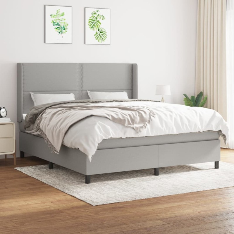 vidaXL Cama box spring con colchón tela gris claro 180x200 cm vidaXL Cama box spring con colchón tela gris claro 180x200 cm