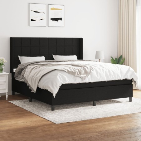 vidaXL Cama box spring con colchón tela negro 180x200 cm