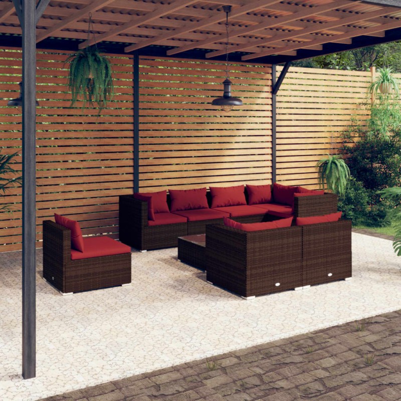 vidaXL Set muebles de jardín 9 piezas y cojines ratán sintético marrón vidaXL Set muebles de jardín 9 piezas y cojines ratán sintético marrón